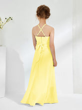 Halter Neckline Junior Bridesmaid Dresses with Sash Lemon