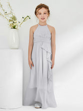 Halter Neckline Junior Bridesmaid Dresses with Sash Silver