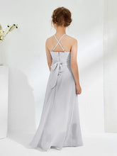 Halter Neckline Junior Bridesmaid Dresses with Sash Silver