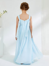 V-neck Pleated A-line Junior Bridesmaid Gowns Sky Blue