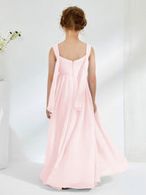 V-neck Pleated A-line Junior Bridesmaid Gowns Blushing Pink