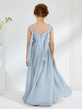 V-neck Pleated A-line Junior Bridesmaid Gowns Dusty Blue