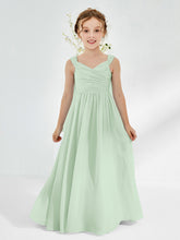 V-neck Pleated A-line Junior Bridesmaid Gowns Dusty Sage