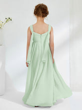 V-neck Pleated A-line Junior Bridesmaid Gowns Dusty Sage