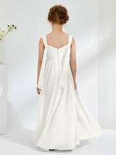 V-neck Pleated A-line Junior Bridesmaid Gowns Ivory