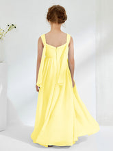 V-neck Pleated A-line Junior Bridesmaid Gowns Lemon