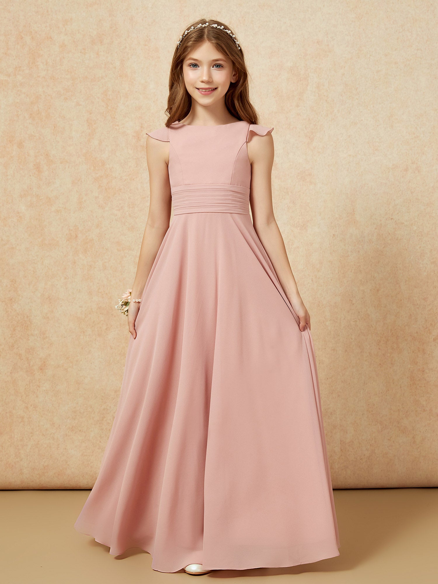 Flutter Sleeve Junior Bridesmaid Dresses Dusty Sage main image 1