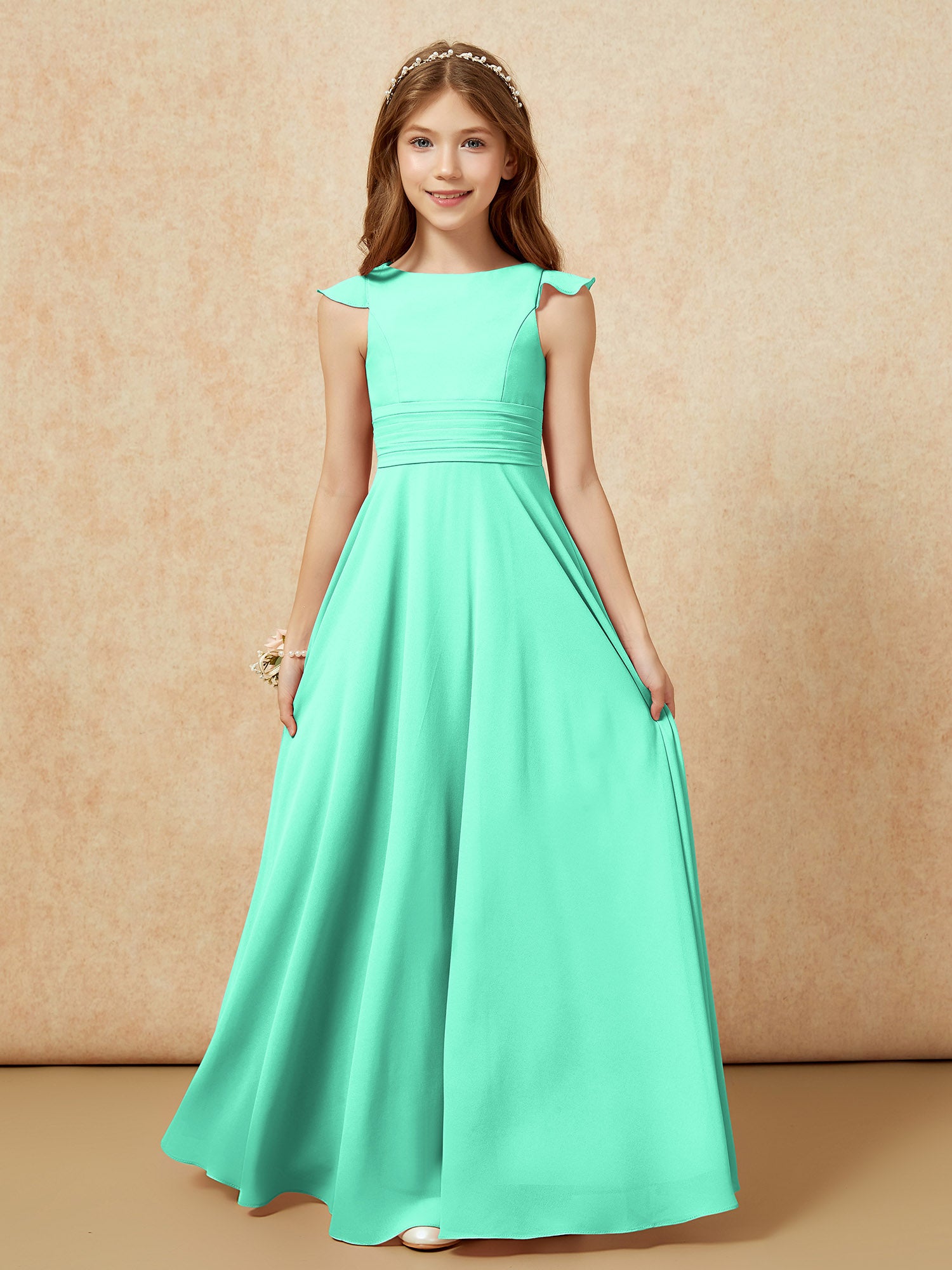 Flutter Sleeves Chiffon V Neck Mother of the Bride Dresses main image 0