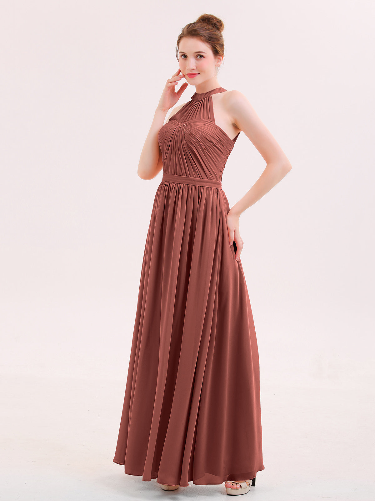 Two Layers Chiffon Top Long Bridesmaid Dress Terracotta