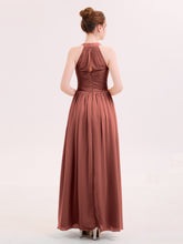 Halter Chiffon Long Bridesmaid Gown with Belt Terracotta