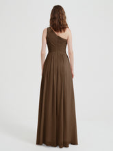 One Shoulder Dresses with Pleated Bodice Brown