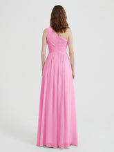 One Shoulder Dresses with Pleated Bodice Candy Pink
