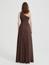 One Shoulder Dresses with Pleated Bodice Chocolate