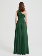 One Shoulder Dresses with Pleated Bodice Dark Green