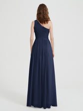 One Shoulder Dresses with Pleated Bodice Dark Navy Plus Size