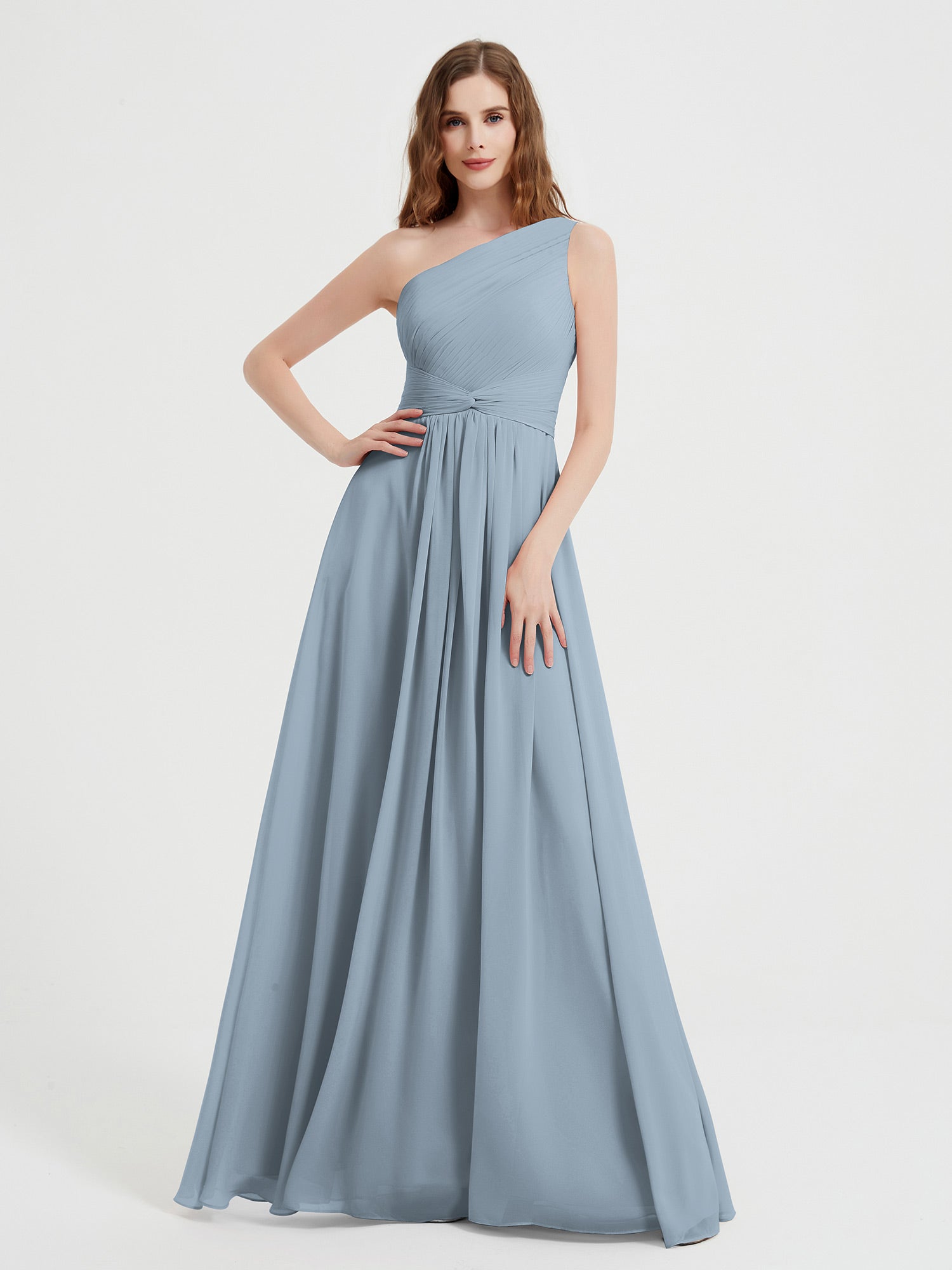 BABARONI One Shoulder Dresses with Pleated Bodice Dusty Blue, Dusty Blue / US0