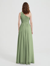 One Shoulder Dresses with Pleated Bodice Dusty Sage