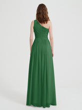 One Shoulder Dresses with Pleated Bodice Emerald