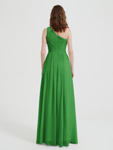 One Shoulder Dresses with Pleated Bodice Green