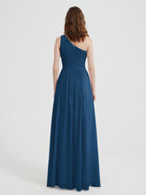 One Shoulder Dresses with Pleated Bodice Ink Blue