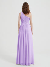 One Shoulder Dresses with Pleated Bodice Lilac