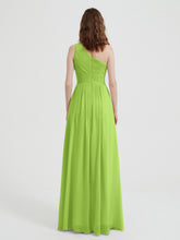 One Shoulder Dresses with Pleated Bodice Lime Green Plus Size