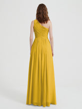 One Shoulder Dresses with Pleated Bodice Marigold