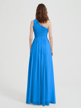 One Shoulder Dresses with Pleated Bodice Ocean Blue