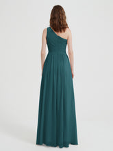 One Shoulder Dresses with Pleated Bodice Peacock