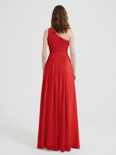 One Shoulder Dresses with Pleated Bodice Red