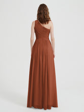 One Shoulder Dresses with Pleated Bodice Rust