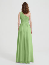 One Shoulder Dresses with Pleated Bodice Sage