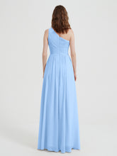 One Shoulder Dresses with Pleated Bodice Sky Blue