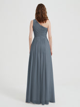 One Shoulder Dresses with Pleated Bodice Slate Blue