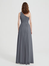 One Shoulder Dresses with Pleated Bodice Steel Grey