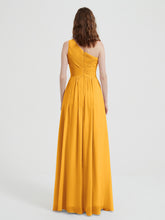 One Shoulder Dresses with Pleated Bodice Tangerine