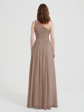 One Shoulder Dresses with Pleated Bodice Taupe