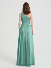 One Shoulder Dresses with Pleated Bodice Turquoise
