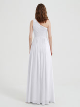 One Shoulder Dresses with Pleated Bodice White