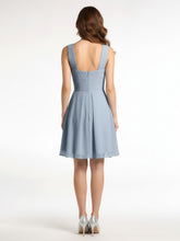 Cross Front Empire Waist Short Bridesmaid Dress Dusty Blue