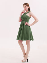 Cross Front Empire Waist Short Bridesmaid Dress Olive Green