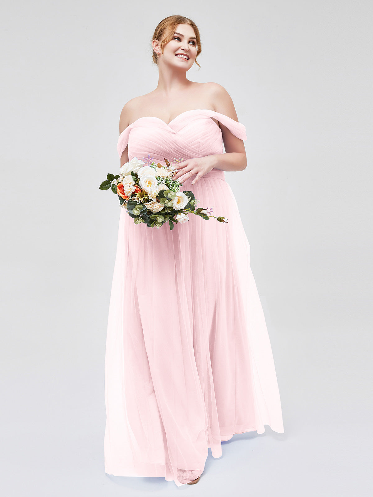pink bridesmaid dresses off the shoulder BABARONI Off the Shoulder Sweetheart Neck Tulle Dress Blushing Pink, Blushing Pink / US0