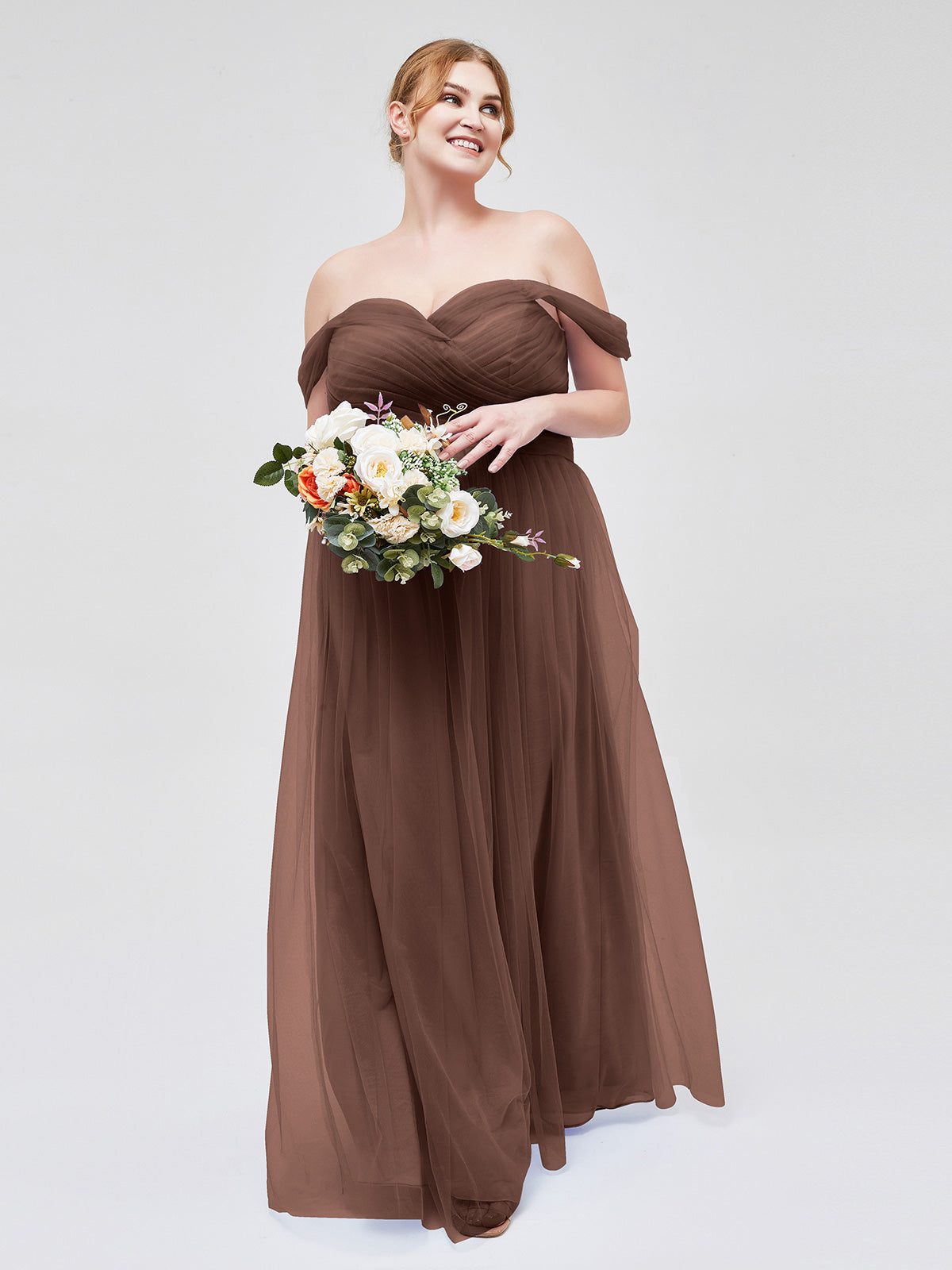 BABARONI Off the Shoulder Sweetheart Neck Tulle Dress Chocolate, Chocolate / US0