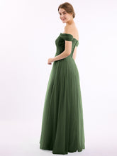 Off the Shoulder Sweetheart Neck Tulle Dress Olive Green