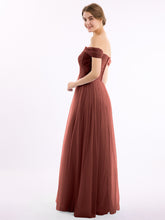 Off the Shoulder Sweetheart Neck Tulle Dress Terracotta
