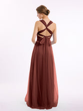 Convertible Back Floor Length Tulle Dresses Terracotta