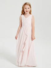 Boho Long Chiffon Bridesmaid Dresses Cascading Skirt Blushing Pink