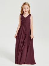 Boho Long Chiffon Bridesmaid Dresses Cascading Skirt Cabernet