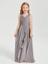 Boho Long Chiffon Bridesmaid Dresses Cascading Skirt Silver