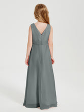 Boho Long Chiffon Bridesmaid Dresses Cascading Skirt Steel Grey